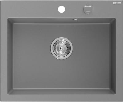 Mexen Elix granieten spoelbak 1-komer 600 x 500 , grijs, chrom sifon - 6525601005-71