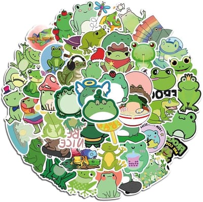 50 Stuks Kleine Dier Stickers met Kikkers in Schattige Acties voor Laptop en Fiets Decoratie