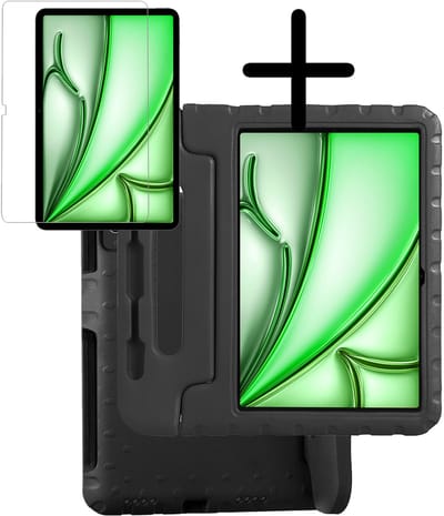 Hoesje Geschikt voor Apple iPad Air M3/M4 (2025/2026) - 11 inch - Met Screenprotector - Kinderhoes Shockproof Bumper - Kidsproof Case - Tablet Hoes - Kinder Hoes Cover - Zwart
