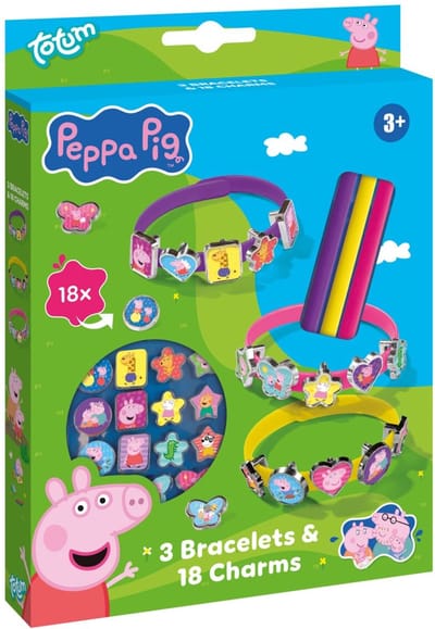 Peppa Pig armbandjes maken set 3 schuif armbandjes met 18 bedels - speelgoed junior vanaf 3 jaar peuter kleuter