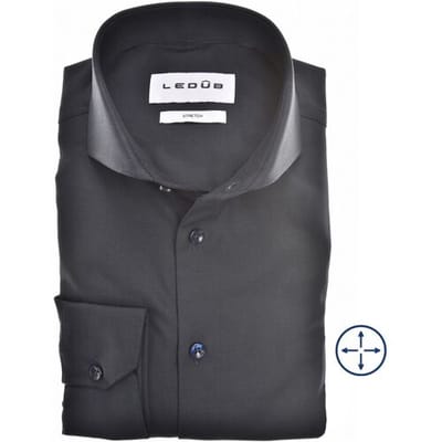 Ledûb slimfit stretch overhemd donkerblauw