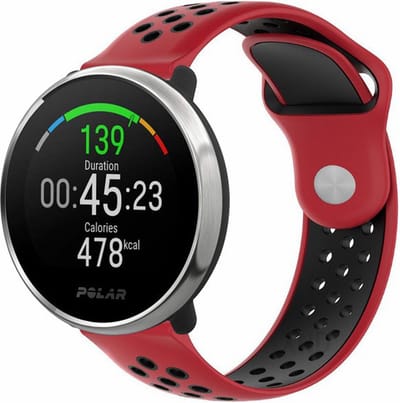 Strap-it Ademend siliconen sport bandje - geschikt voor Polar Unite / Ignite / Ignite 2 / Ignite 3 / Pacer - rood/zwart
