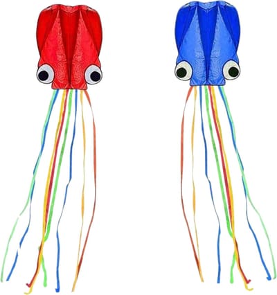 Bovista Vlieger Voor Strand - Kite Vliegers - Kindervlieger - Octopus - 4 meter - Rood en Blauw