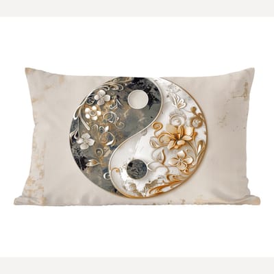 Sierkussens - Kussentjes Woonkamer - 60x40 cm - Yin Yang - Bloemen - Zwart - Wit - Vintage