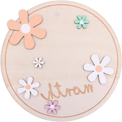 Maandelijkse Houten Kaarten in Bloemenstijl voor Nieuwe Geboren Baby's - Aankondigingsbord met 11 Cijfers voor Groeirecord en Fotoprops