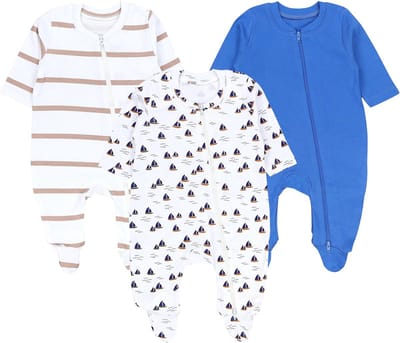 3-Pack Baby Slaappak Romper met Voetjes en Rits voor Jongens en Meisjes