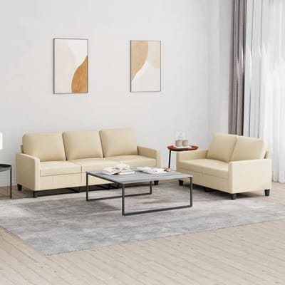 vidaXL - 2-delige - Loungeset - met - kussens - stof - crèmekleurig