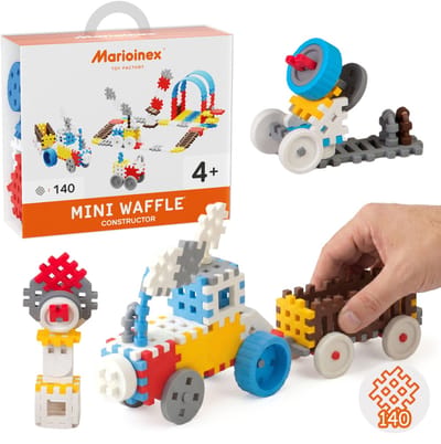 Marioinex Mini Waffle Constructor Blauwe bouwsteenset, zachte bouwstenen voor kinderen, veilig, 140 stuks