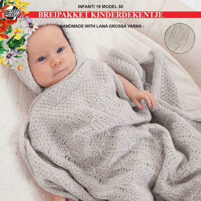 Breipakket deken-kinderdekentje-kado-kraamcadeau- Ecopuno garen model 50 van Infanti 19-greige 018