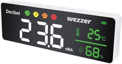 Luchtkwaliteit Station - Meetstation Binnen - Gezond Binnenklimaat - CO2 Geluidsmeter - 32x10cm - Wit