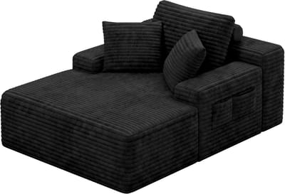 Xbro Slaapbank 1 Persoons met 3 Kussens, Comfortabele Slaapstoel van Ribcord, Zetelbed, Uitklapbare Relaxstoel voor Woonkamer en Slaapkamer,Donkergrijs