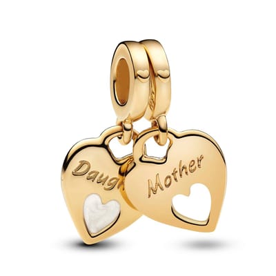 Fler® | Bedel | Past op populaire bedelarmbanden (standaard - 3mm) | Goudkleurige Moeder & Dochter Hart Bedel | Hangbedel Charm | 925 sterling zilver | Valentijnsdag Cadeau | Sinterklaas kado | Kerstcadeau | Verjaardagsgeschenk | Vriendschap