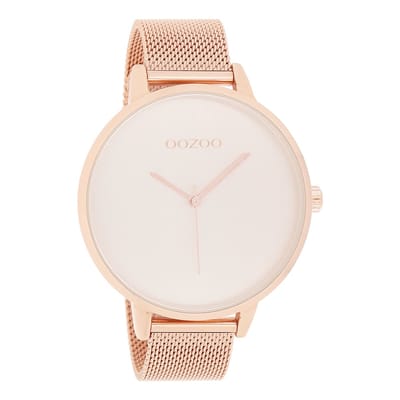 OOZOO Timepieces - Rosé goudkleurige horloge met rosé goudkleurige metalen mesh armband - C10864