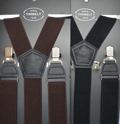 Voordeelset! 2-pack Timbelt Bretels zwart & bruin - 4 Clips - Extra stevige Klem Clip - Elastische Bretels