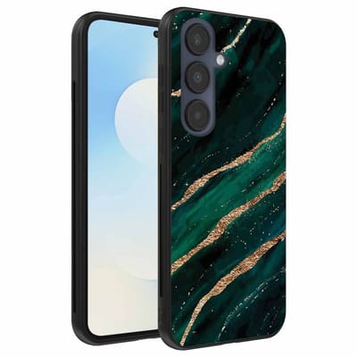 Geschikt voor Samsung Galaxy S25 FE Telefoonhoesje met marmer opdruk - TPU backcover case marble design - Groen Goud - Smartphonica geschikt voor Samsung Galaxy S25 FE