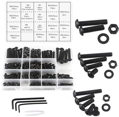 SnelShoppen - Schroeven Set met Bouten en Moeren M5, M6 en M8 Zwart Zeskantkop Schroeven en Moeren Assortiment, 310 Stuks voor Klussen en DIY Projecte