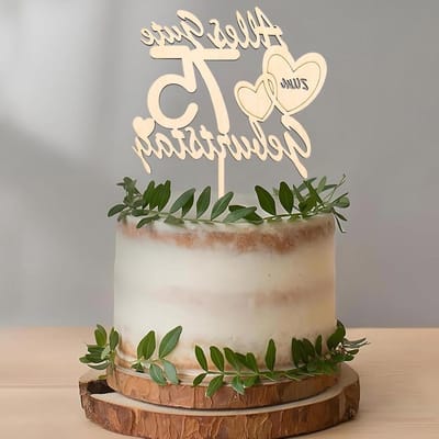 Houten Taarttopper voor Verjaardag - Gelukkige 75e Verjaardag Decoratie voor Mannen en Vrouwen, Feestelijke Cake Decoratie