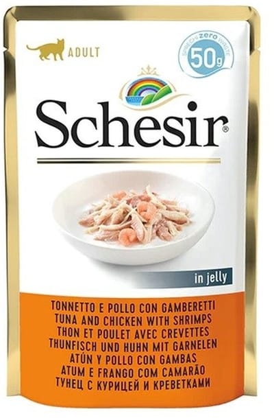 Schesir Adult in Jelly - Natvoer Kat - Tonijn, Kip & Garnalen - Aanvullend - 24 x 50g