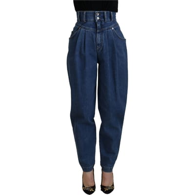 Hoge taille geplooide jeans denim
