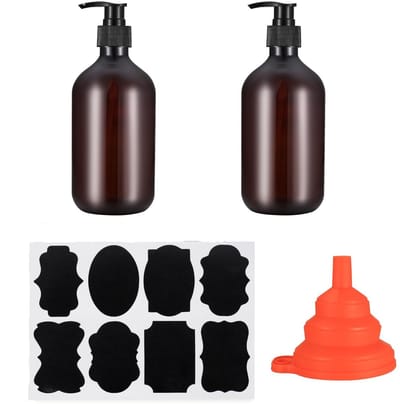Dailygoods- Zeepdispenser 500 ml - Set van 2 - Lege Pompflessen - PET Materiaal - Lekvrij - Inclusief Trechter en Etikettenstickers