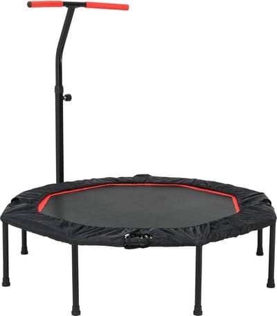Fitnesstrampoline, Ø 128 cm, opvouwbare trampoline, met 5 in hoogte verstelbare handgrepen, weinig lawaai, 150 kg belastbaar, achthoekig, voor indoor/outdoor, voor volwassenen, kinderen, jumping-HMTM-TX-7300