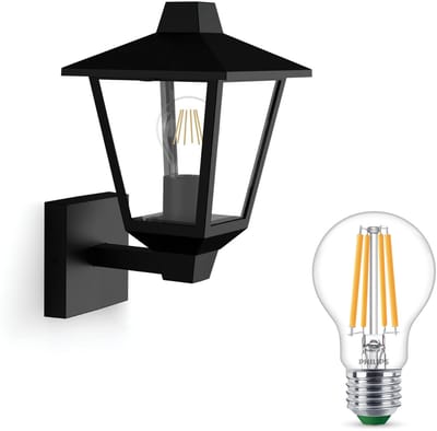 Philips Kinno Wandlamp voor Buiten Up (Zwart) - Buitenlamp - E27 - Warmwit Licht - Niet Dimbaar