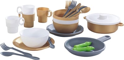 27-delige Speelkeukenset met Kookgerei en Servies in Metallic Kleuren