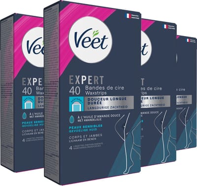 Veet - Expert - Koude Wasstrips - Benen (Sensitive) 40st - 4 Stuks - Voordeelverpakking