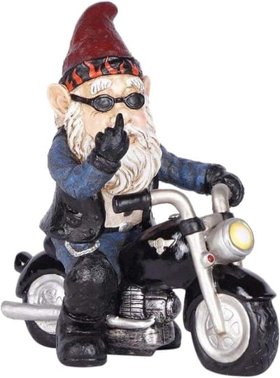 Tuinbeeld Motorrijder - Dwerg Decoratie - Tuin Decoratie - Uniek Ontwerp - 15 cm Hoog - Bruin