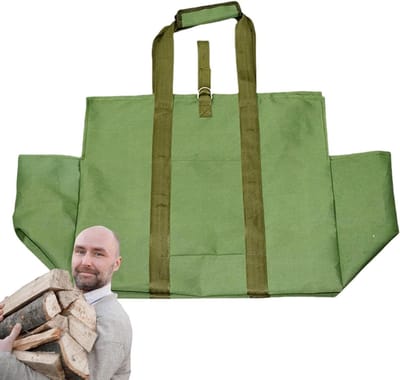 Houttas Opbergtas - Brandhout Drager - Haardhout Vervoeren - Waterdichte Canvas Stof - 49.5 cm Lengte - Legergroen