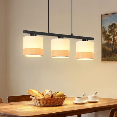 NETTLIFE Hanglamp - 3-Lichts - E27 Fitting - wit - Eettafel hanglamp - Vintage - met stoffen lampenkap - voor Eetkamer | Woonkamer | Keuken - B 58cm-excl. lichtbron