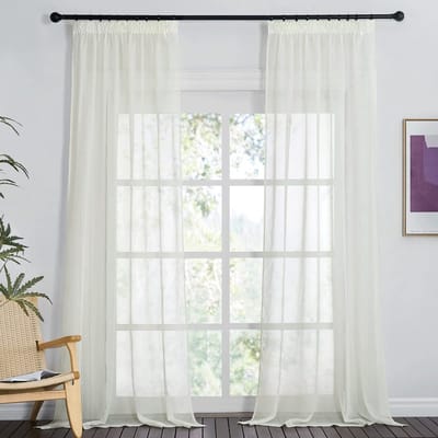 Unyqoos ® Transparante Crème Gordijnen Set van 2 met Plooiband voor Rail, Linnenlook, 245 x 140 cm