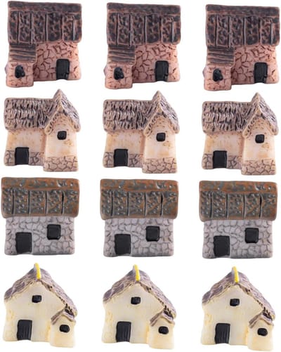Miniatuur Huizen Set - Feeëntuin Decoratie - Ambachtelijke Projecten - Weerbestendige Hars - 12 Stuks - Meerkleurig