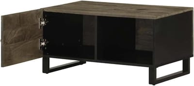 Salontafel Massief Hout - Koffietafel Opbergruimte - Woonkamer Inrichten - Unieke Houtnerf - 80 x 50 x 40 cm - Zwart