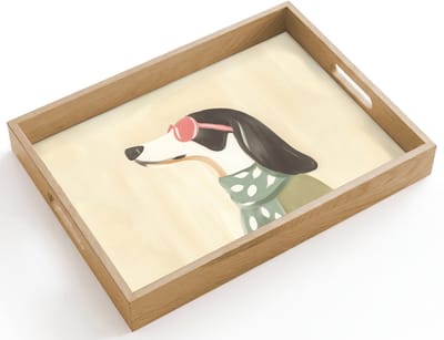 Dienblad hout 40x30 cm - Schootdienblad - Hond - Zonnebril - Sjaal - Borrelplank rechthoek - Plateau dienbladen