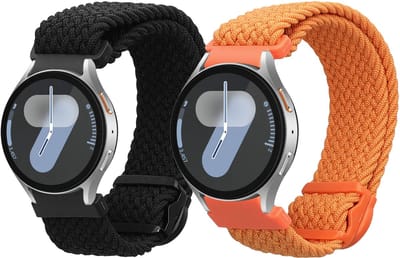 kwmobile Horlogebandjes geschikt voor Samsung Galaxy Watch 4 / 5 / 6 Galaxy Watch 7 / FE - 2 x Nylon Smartwatch bandje in zwart / oranje.