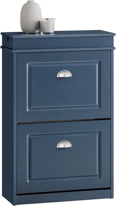SoBuy Schoenenkast met 2 kleppen - Schoenenrek met 4 planken - voor hal, gang & ingangsgebied - Blauw, 54x82x24cm, FSR78-B - Schoenenopslag met lade en haak