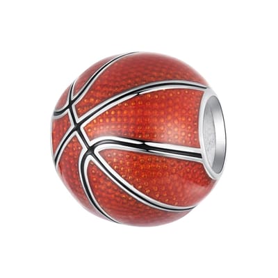 Fler® | Bedel | Past op populaire bedelarmbanden (standaard - 3mm) | Basketbal Bedel | Hangbedel Charm | 925 sterling zilver | Oranje & Zwarte Emaille | Armband Kraal | Valentijnsdag Cadeau | Sinterklaas kado | Kerstcadeau | Verjaardagsgeschenk