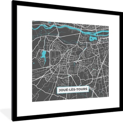 Fotolijst incl. Poster - Frankijk - Joué-lès-Tours - Plattegrond - Kaart - Stadskaart - 40x40 cm - Posterlijst