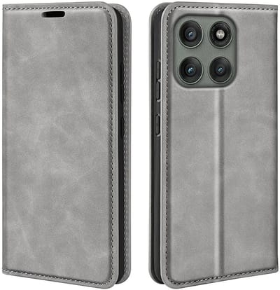 MobyDefend Hoesje - Geschikt voor Motorola Edge 60 Pro - Luxe Wallet Bookcase (Magnetische Sluiting) - Grijs