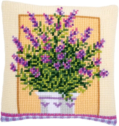 Vervaco - Kruissteekkussen kit - Lavendelpot - PN-0172863 - Borduren - Borduurpakket - Borduurpakket volwassenen - Borduurpakket kind