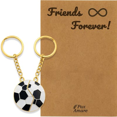 BFF Sleutelhanger voor 2 ' Friends Forever' - Magnetische Voetbal - Sleutelhanger set op Cadeau Kaartje - Goudkleurig - Vriendschap Symbool - Pax Amare