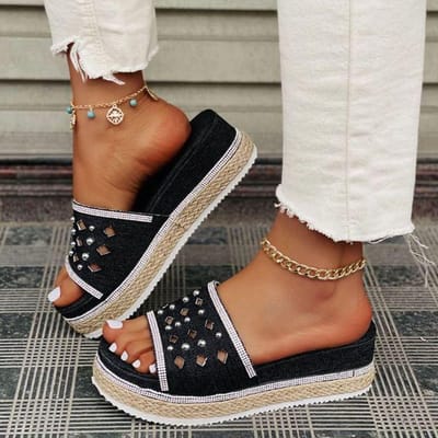 Nieuwe Dames Hoge Hakken Sandalen Dikke Zool Casual Schoenen Dames Zomer Sleehakken Sandalen Dames Platform Slipper Grote Maat 35 ~43 35
