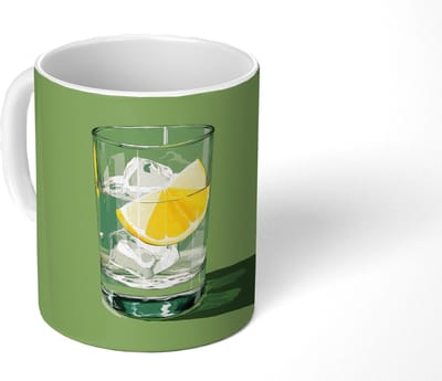 Mok - Koffiemok - Glas - Citroen - Ijsblokjes - Groen - Mokken - 350 ML - Beker - Koffiemokken - Theemok