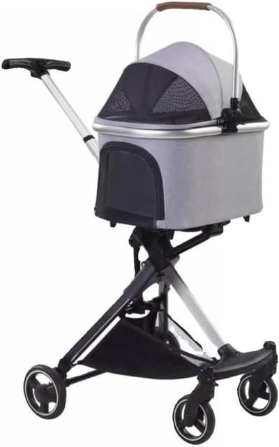 Huisdieren Wandelwagen - Dierenbuggy - Comfortabel Reizen - Opvouwbaar Aluminium Frame - 15 kg Draagvermogen - Lichtgrijs