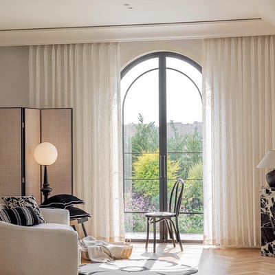 Floraweg vintage vitragegordijnen in Franse stijl met palmbladjacquardmotief, wit, halfverduisterend, voor slaapkamers, woonkamers en erkerramen, 132x160cm
