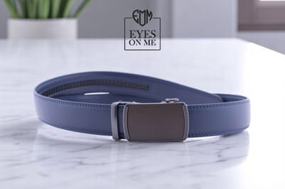 Blauwe lederen riem zonder gaatjes met automatische gesp voor heren ( model L168 )