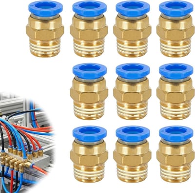 Set van 10 8mm Push-to-Connect Fittingen met 1/4 BSP Mannelijk Draad voor Perslucht systemen, Ideaal voor Luchtcompressoren en Automatiseringstechnologie