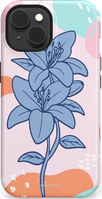 Casetastic hoesje geschikt voor Apple iPhone 15 - MagSafe - Dubbellaagse bescherming - Roze Paarse Lelie Bloemen - Fashion Case - Wit Perzik Lichtblauw Mintgroen