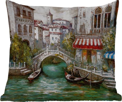 Tuinkussen - Schilderij - Olieverf - Water - Gracht - Italië - 40x40 cm - Weerbestendig